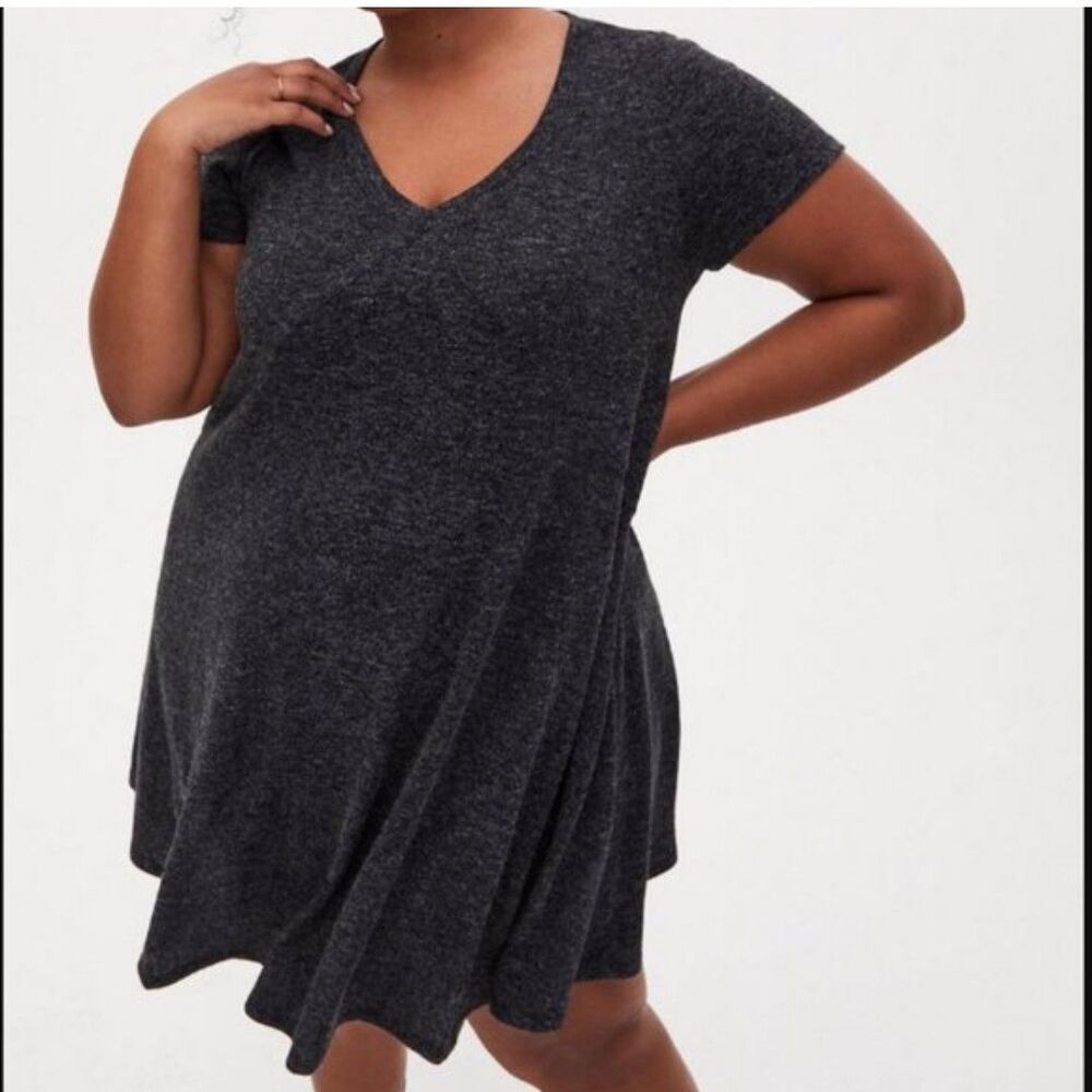 torrid Charcoal Heather V‑Neck Swing Mini Dress